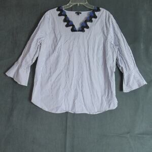 Talbots Top Womens XL Blue Striped Blouse Coastal Work Preppy Rich Girl